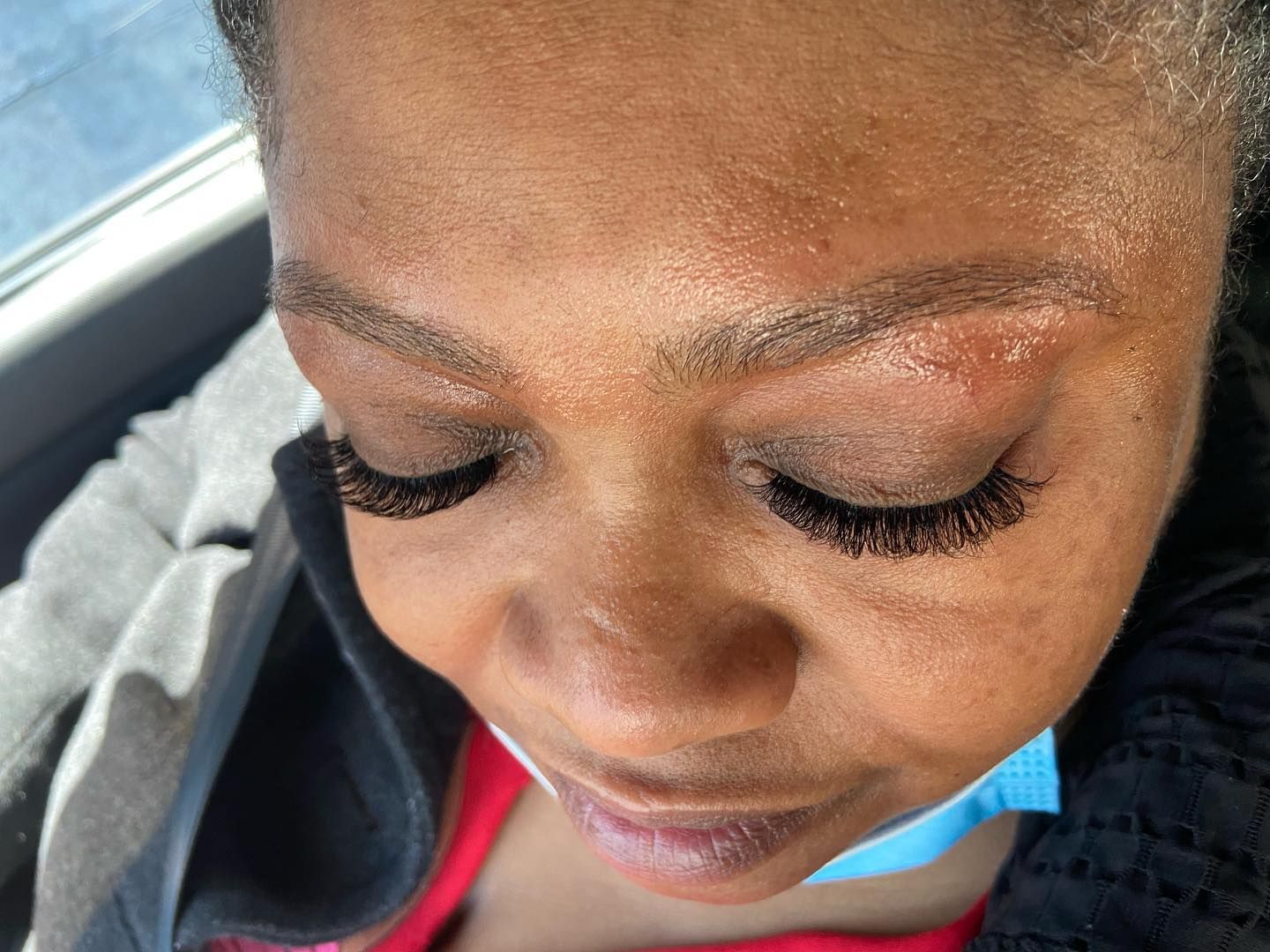 Lash set, eyes looking down